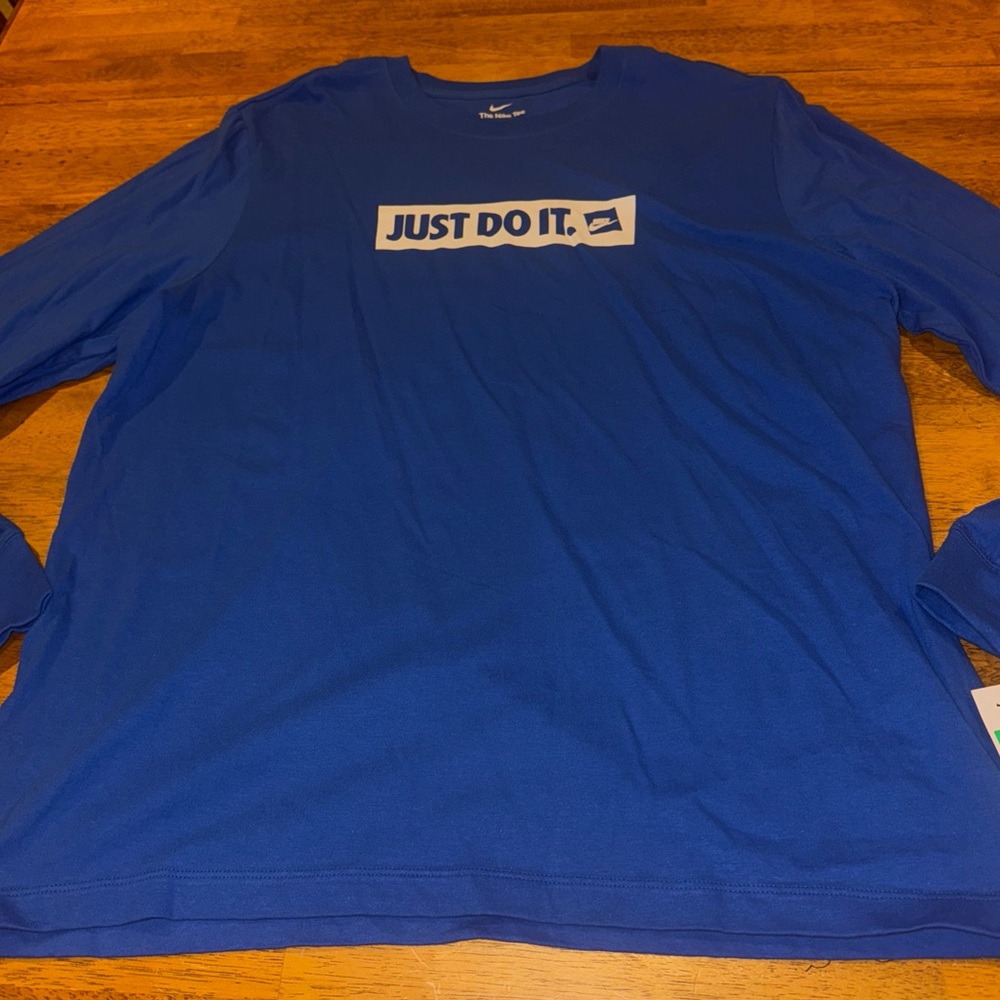 Nike T-Shirt Mens XL Blue Just Do It Long Sleeve Cotton FN8571 480 New With Tags